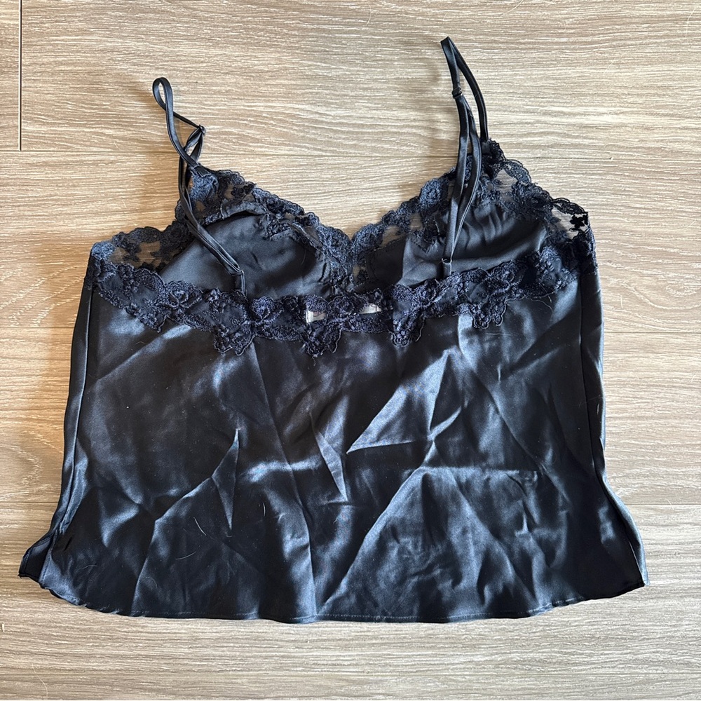 Vintage Victorias Secret Satin Lace Trim Cami Top Heart Label 90s Lingerie Large - Picture 2 of 5